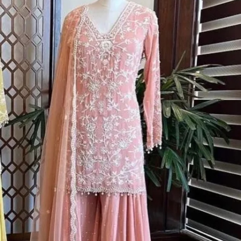 Indian Pakistani Embroidery with pearls salwar Kameez suit dupatta